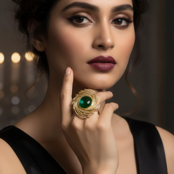 Ring Waterproof Galaxy Green Cabochon Cocktail (Adjustable Size)
